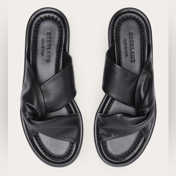 Everlane Day Twist Sandal Black Leather Flat Slide Size 8.5 New Without Box - Picture 2 of 8